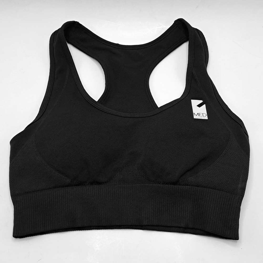 Aesthetics Sports Bra Womens Medium Black Racerback Ribbed Seamless‎ Activewear